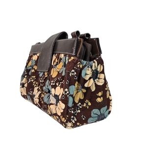 Miche Floral Corduroy Handbag with Brown Faux Leather Trim